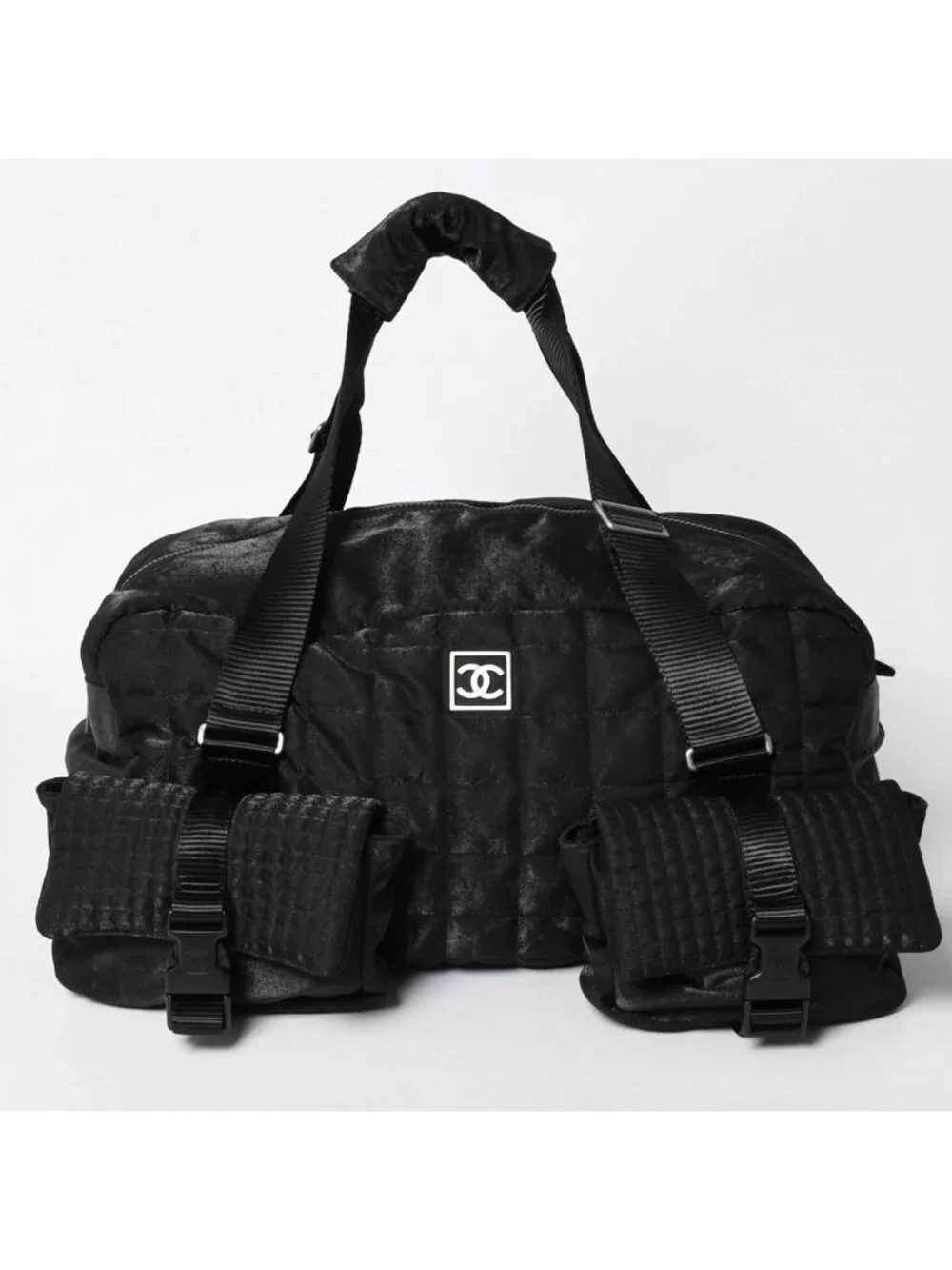Chanel Sports Line Boston Bag Quilted Black Silver